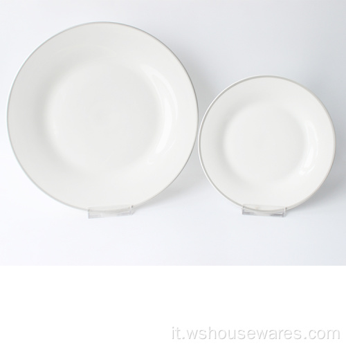 Dinnerware in porcellana di vendita calda di fabbrica con bordo in argento